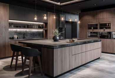 Warm oak kitchen - photorealistic 3D render, Cyprus